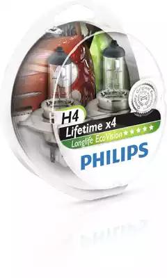 Лампа 12V галоген H4 60/55W PHILIPS Long Life EcoVision 12V 60/55W P43t-38 (коробка 2шт)