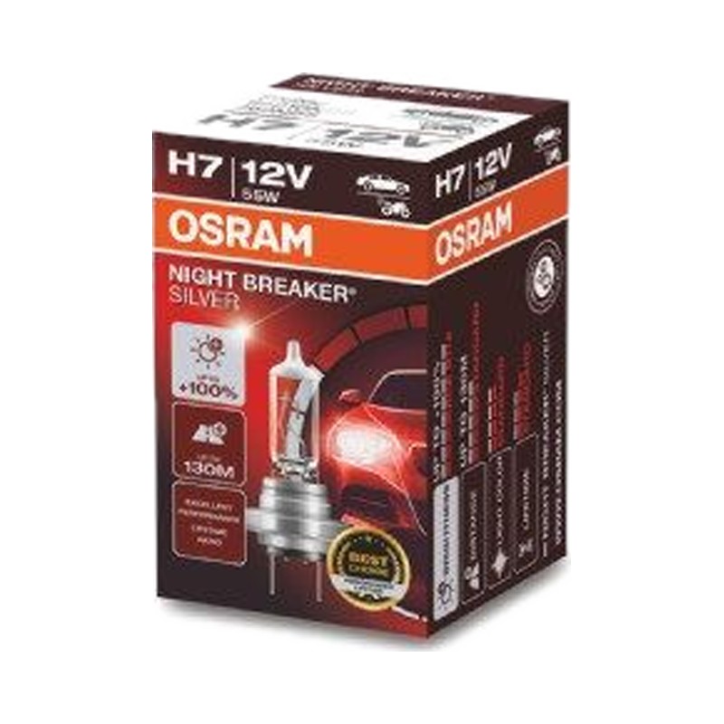 Лампа галоген 12V H7 55W OSRAM + 100% Night Breaker Silver