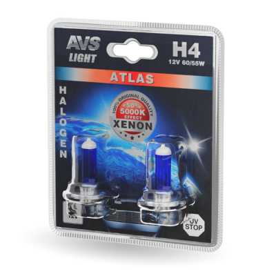 Лампа галоген 12V H4 60/55W Atlas 5000К (к-т 2шт.)