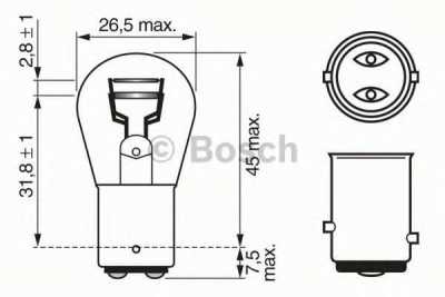 Лампа 12V P21/5W цокольная BAU15s стоп-габарит