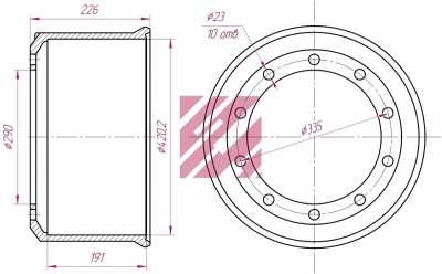 Барабан тормозной 420х180(180)x228 BPW под 2-х сторонюю шпильку