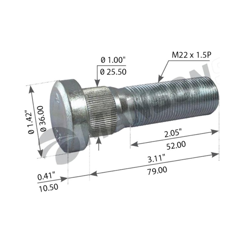 Шпилька колесная M22x1.5x90мм VO/RVI