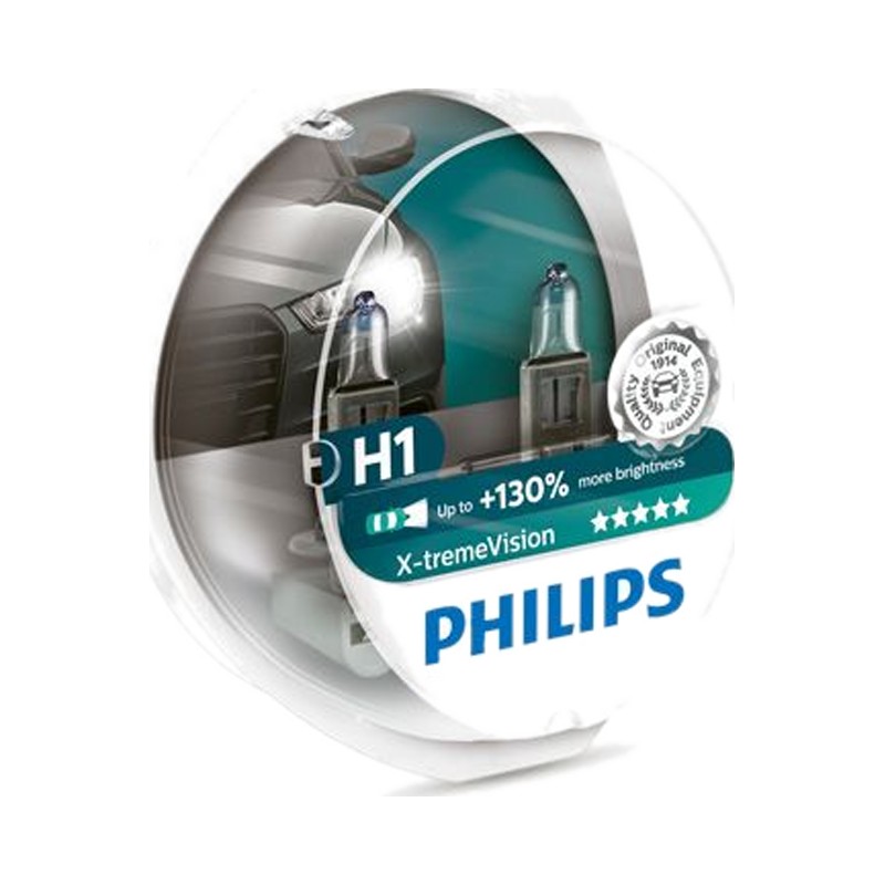 Лампа галоген 12V H1 55W + 130% PHILIPS X-tremeVision (к-т 2шт.)