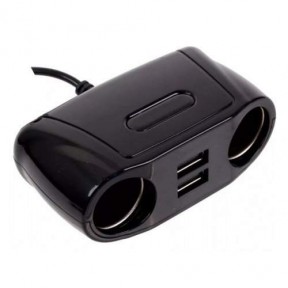 Разветвитель прикуривателя 1672 на 2 прикуривателя, 2 USB  (12V/24V) цвет: чёрный, в блистере
