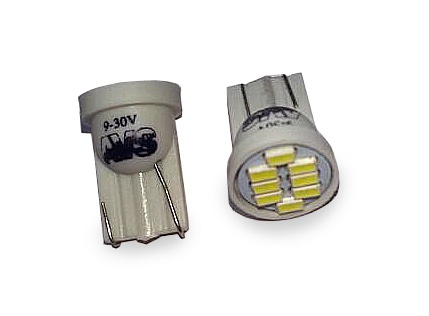 Светодиод Т10 12V T099 (W2.1х9,5D) 8 диодов блистер 2шт (белый)