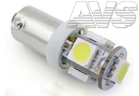 Светодиод Т8 12V B008 (BA9S) 5 диодов блистер 2шт (белый)