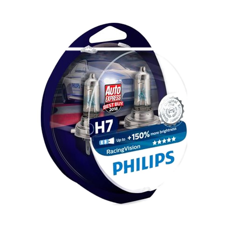 Лампа галоген 12V H7 55W PHILIPS + 150% Racing Vision (к-т 2шт.)