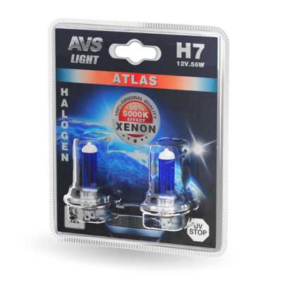 Лампа галоген 12V H7 55W Atlas 5000К (к-т 2шт.)