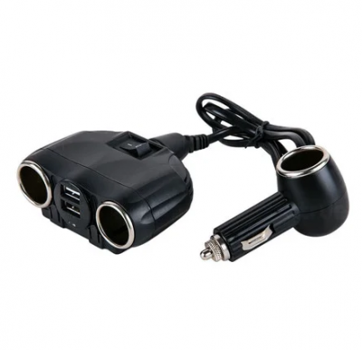 Разветвитель прикуривателя 1630 на 3 прикуриватель, 2 USB выхода(12V/24V) кнопка on/off цвет: черный