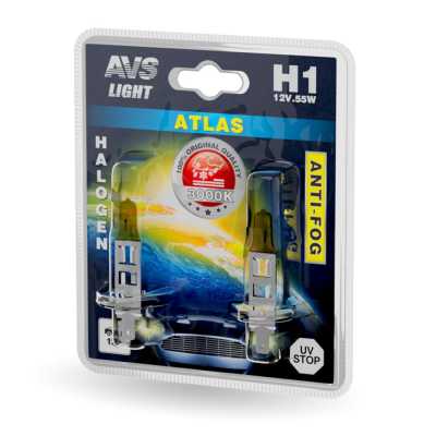 Лампа галоген 12V H1 55W Atlas Anti Fog желтая (к-т 2шт.)