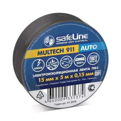 Изолента SAFELINE ПВХ 15/5 AUTO черная