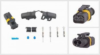 Разъём 2 контактный универсальный(2 + 2)-pin, 2 уплотнителя, фиксатор, уплотнение кабеля, кожух)