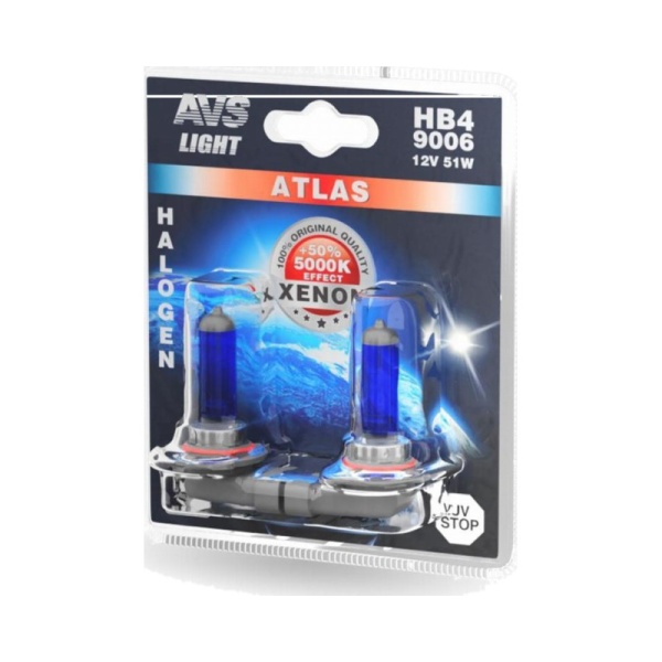 Лампа галоген 12V HB4 55W Atlas 5000К (к-т 2шт.)
