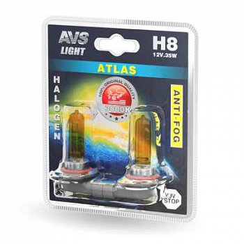 Лампа 12V галоген AVS H8 35W Atlas Anti Fog желтая (к-т 2шт.)