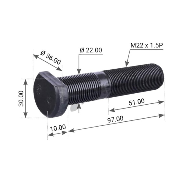 Шпилька колесная M22x1.5x97/62мм BPW