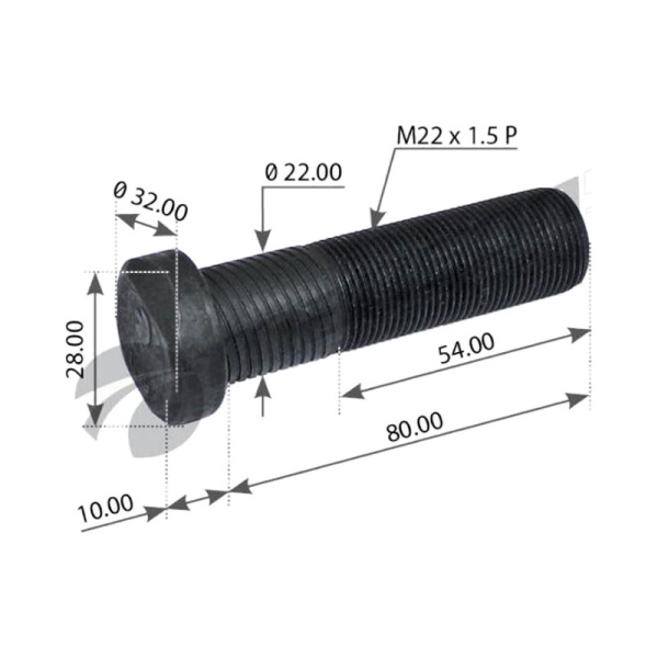Шпилька колесная M22x1.5x80.5мм MB