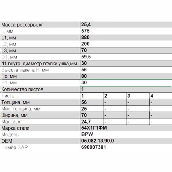 Полурессора 1 лист. L575 BPW