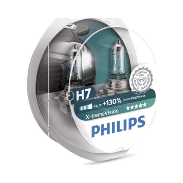 Лампа галоген 12V H7 55W PHILIPS + 130% X-treme Vision (к-т 2шт.)