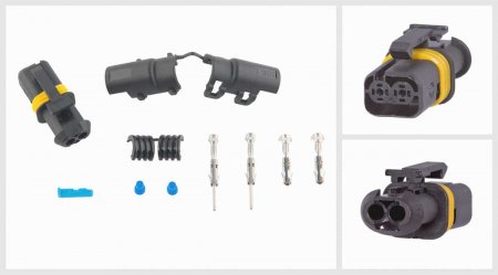 Разъём 2 контактный универсальный(2 + 2)-pin, 2 уплотнителя, фиксатор, уплотнение кабеля, кожух)