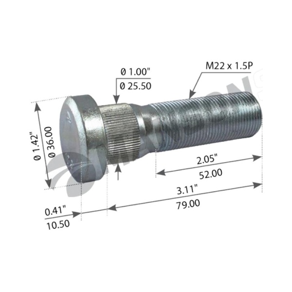 Шпилька колесная M22x1.5x90мм VO/RVI