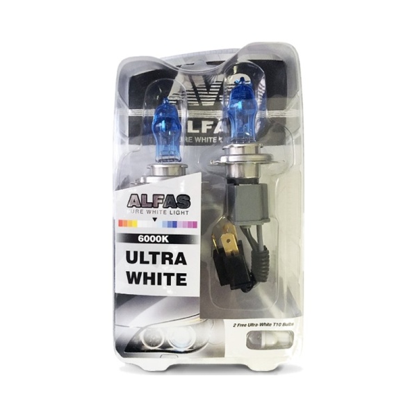 Лампа галоген 12V H4 AVS 6000К  Alfas (к-т 2шт.)