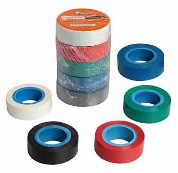 Изолента пвх, набор 5 шт.(син.,чёр.,кр.,зел., бел.), 19 ммx10 м