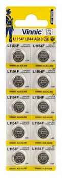 Батарейка щелочная VINNIC L1154F (AG13,LR44) (цена за 1 батарейку) бл/10