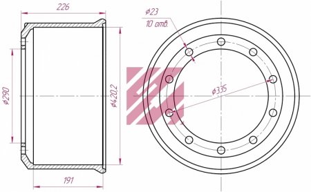 Барабан тормозной 420х180(180)x228 BPW под 2-х сторонюю шпильку