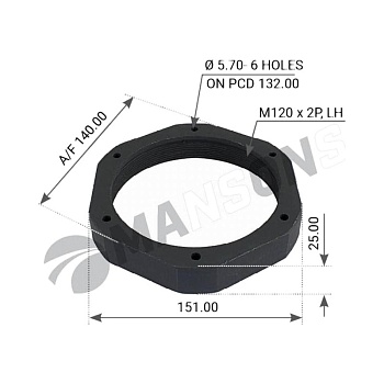 Гайка M120x2 H=25 SW140 ступицы левая SAF SKRS 9042 -->95