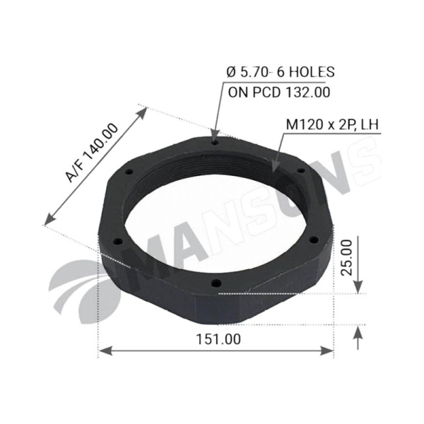 Гайка M120x2 H=25 SW140 ступицы левая SAF SKRS 9042 -->95