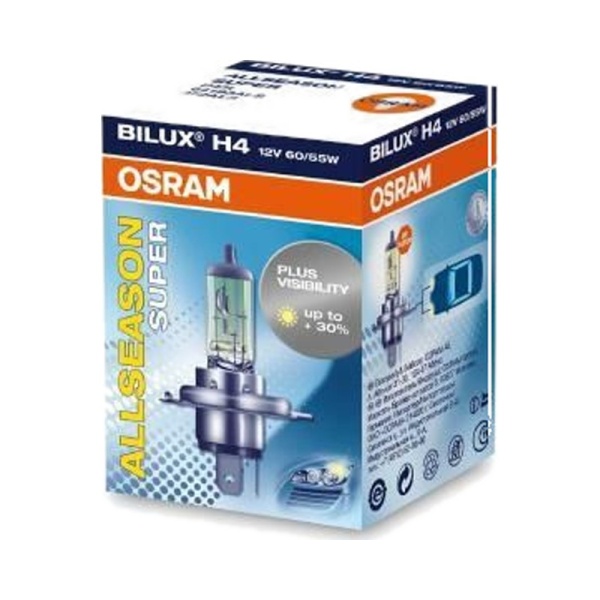 Лампа галоген 12V H4 60/55W OSRAM + 30%  Allseason (хорошая видимость в плохую погоду)