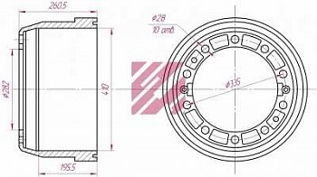 Барабан тормозной 410x200(175)x260 Volvo FH/FM