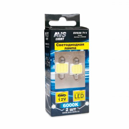 Светодиод Т11 12V SV035 (SV8.5/8) COB 12chip 31мм блистер 2шт (белый)