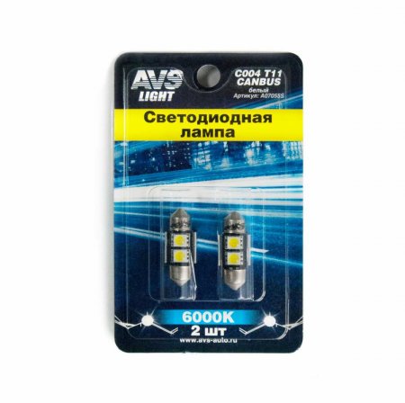 Светодиод Т11 12V 31мм блистер 2шт (белый) CANBUS