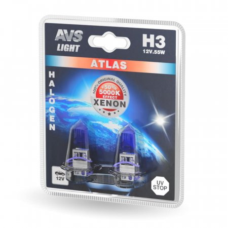 Лампа 12V галоген AVS H3 55W Atlas 5000К (к-т 2шт.)
