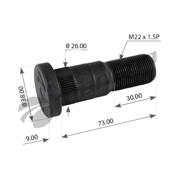 Шпилька колесная M22x1.5x74/82мм FRUE