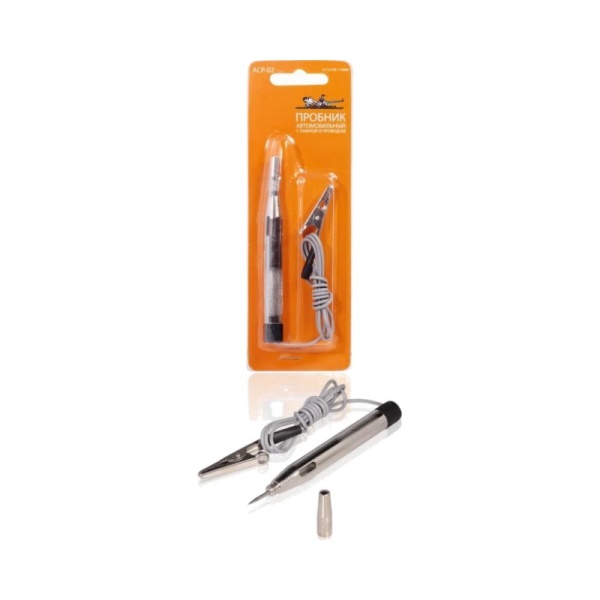 Тестер автомобильный AIRLINE (контролька) с лампой и проводом, металл 6/12/24В 110мм