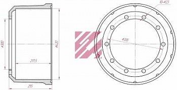 Барабан тормозной! 420x200/215 H=256 d=300/335 n10x23 \SAF