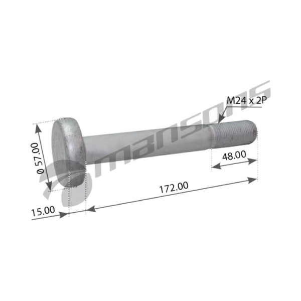 Болт полурессоры М24х2х172-10.9 BPW (с круглой шляпкой)