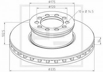 Диск тормозной 335x34x102.5 MB Atego