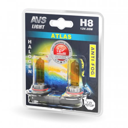 Лампа 12V галоген AVS H8 35W Atlas Anti Fog желтая (к-т 2шт.)
