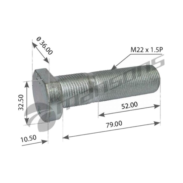 Шпилька колесная M22x1.5x77мм MAN