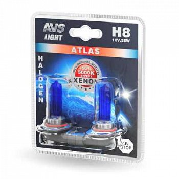 Лампа 12V галоген AVS H8 35W Atlas 5000К (к-т 2шт.)