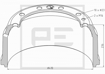 Барабан тормозной 410x170(160)x236 Kassbohrer