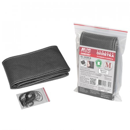 Оплётка на руль легковая (экокожа) AVS GL-302M-B