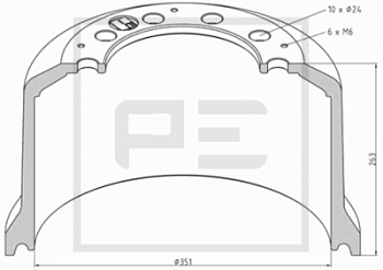 Барабан тормозной 351x218(200)x263 ROR с монтажным отв