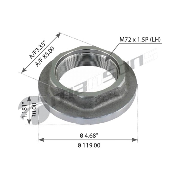 Гайка M72x1,5 SW85 LH ступицы SAF/Schmitz