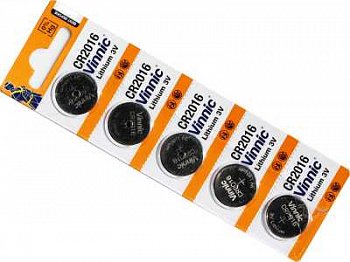 Батарейка литиевая VINNIC CR2016 дисковая 3В (цена за 1 батарейку) бл/5