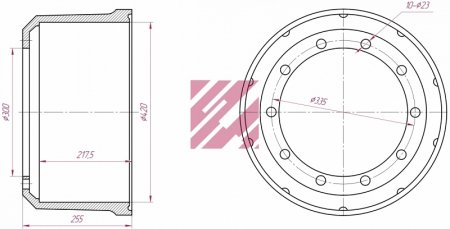 Барабан тормозной! 420x200/215 H=256 d=300/335 n10x23 \SAF