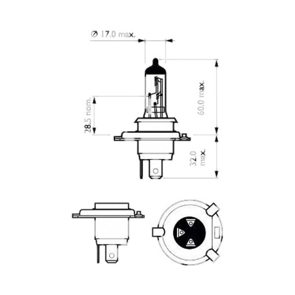 Лампа галоген 12V H4 60/55W PHILIPS + 30% Premium